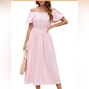 Pink midi dress with puffed sleeves size XL NWOT